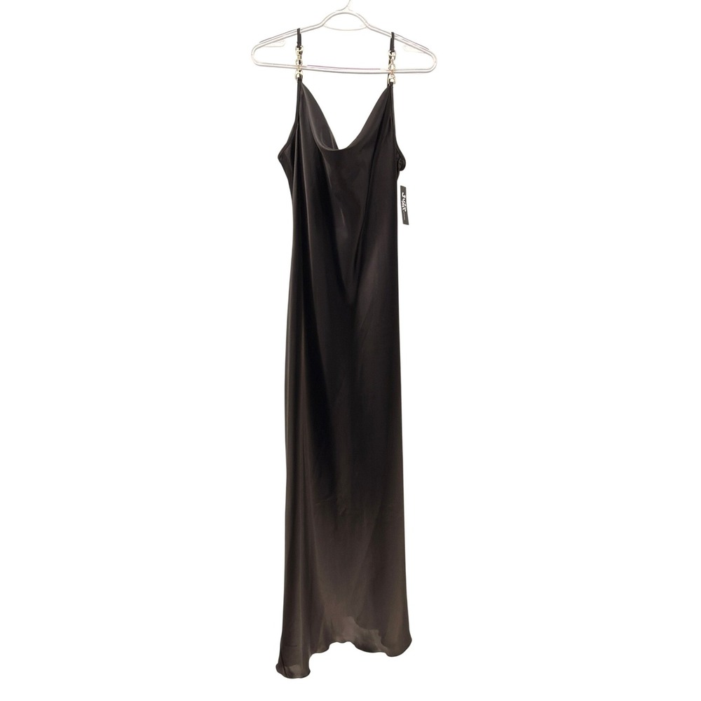 Jump Apparel Maxi Dress Women 11/12 Black Satin Cowl Neck Chain Glam Chic Formal